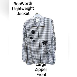 🤍🖤Vintage BonWorth Lightweight Embroidered Jacket Full Zipper Pockets Large